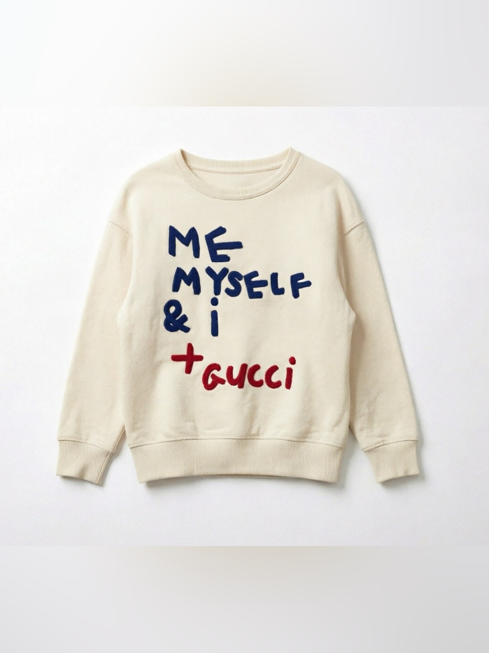 🚩steal Gucci Cream Crewneck Sweater with Navy & Red Script